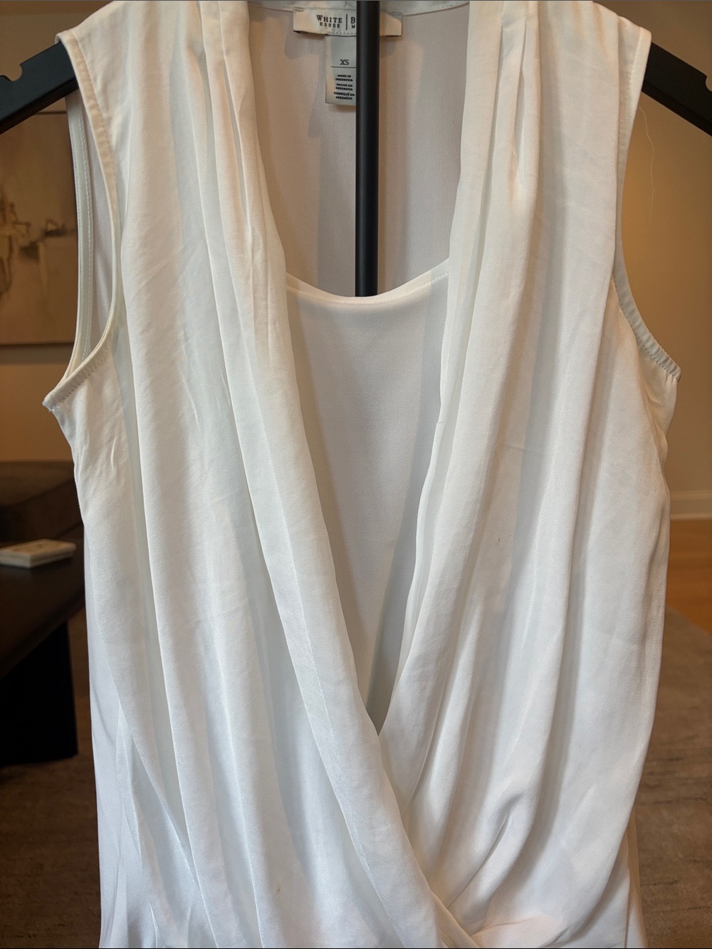 White House Black Market White Draped V-Neck Sleeveless Top - Picture 3 of 5